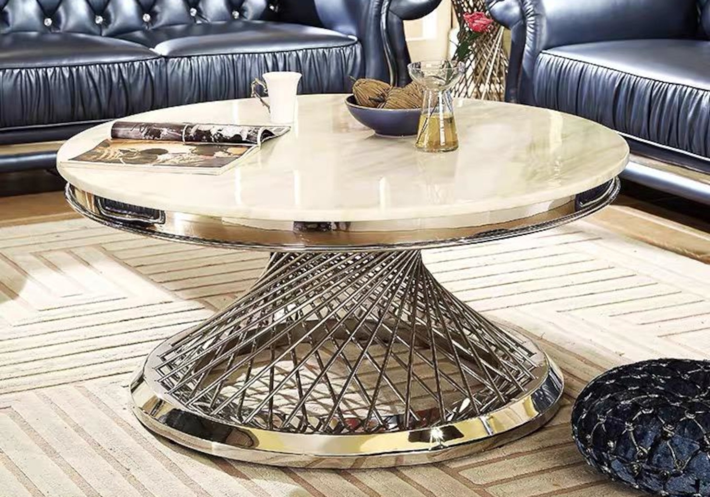 Table basse ronde design marbre blanc LUC – Table Salon de Luxe