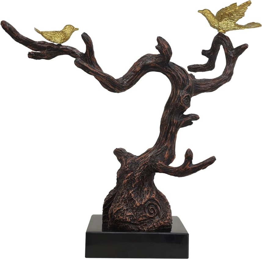 TIMEX objects Sculptures Home Decor,Abstract Art Figurines, Centerpiece  Table Decorations,Resin Tree Bird Statues with Stone Base,Modern Shelf  Accents